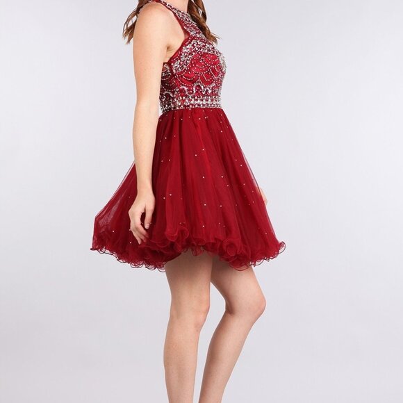 BURGUNDY Rhinestone Party Dress 1635 - Picture 3 of 5